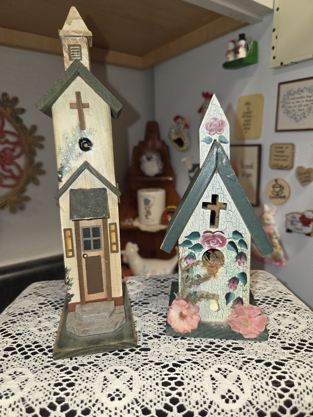 Hand-Painted Wooden Birdhouse Pair - Floral & Cottage Styles